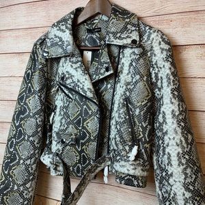 NWT Aqua • python snake skin moto leather jacket